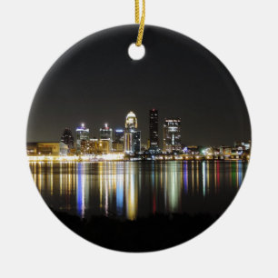 Louisville skyline at night ceramic tree decoration