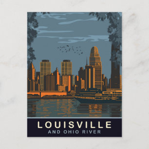 Louisville Skyline, Ohio river, Travel Postcard