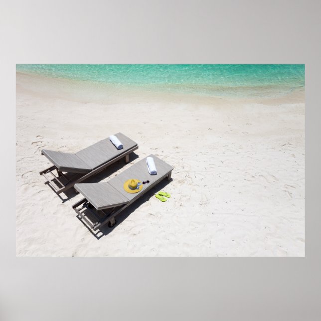 Lounge chairs on a beach poster (Front)