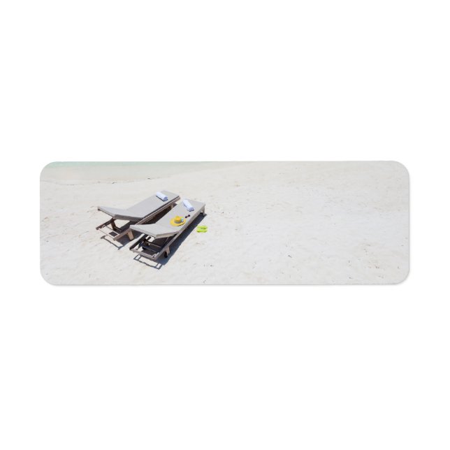 Lounge chairs on a beach return address label (Front)