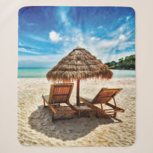 Lounge chairs on beach throw pillow