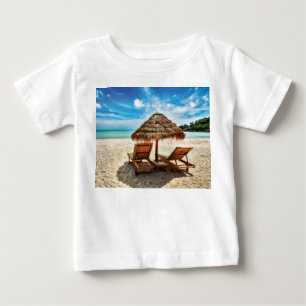 Lounge chairs on beach throw pillow baby T-Shirt