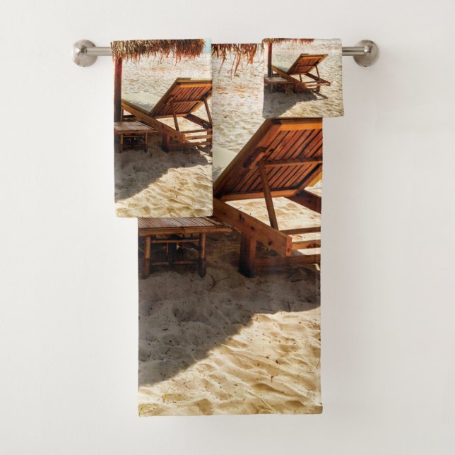 Lounge chairs on beach throw pillow bath towel set (Insitu)