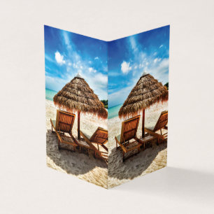 Lounge chairs on beach throw pillow business card