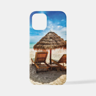 Lounge chairs on beach throw pillow iPhone 12 mini case