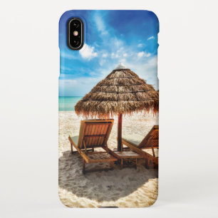 Lounge chairs on beach throw pillow iPhone case