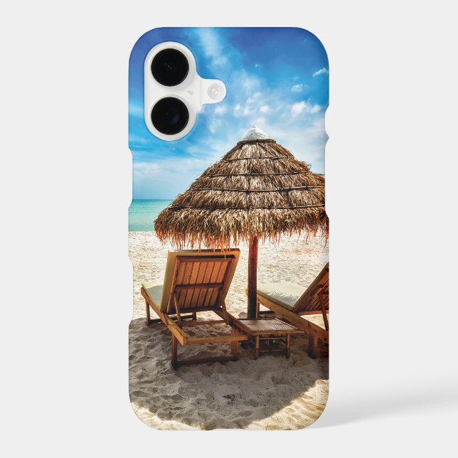 Lounge chairs on beach throw pillow iPhone case (Back)