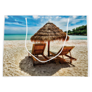 Lounge chairs on beach throw pillow large gift bag
