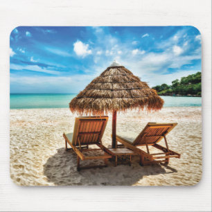 Lounge chairs on beach throw pillow mouse pad