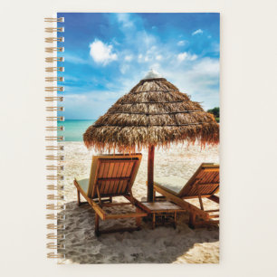 Lounge chairs on beach throw pillow planner