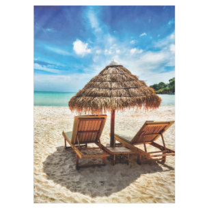 Lounge chairs on beach throw pillow tablecloth
