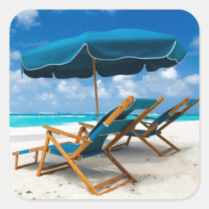 Lounges on the beach square sticker