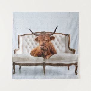Lounging Highland Cow Tapestry