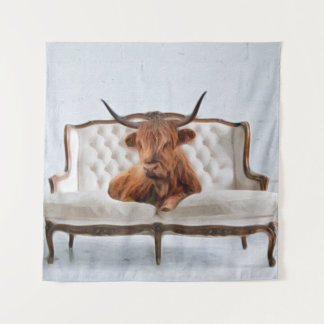 Lounging Highland Cow Tapestry