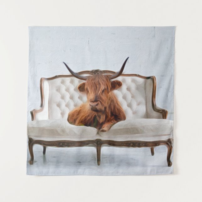 Lounging Highland Cow Tapestry (Front)
