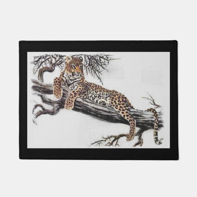 Lounging Leopard Wildlife Doormat (Front)