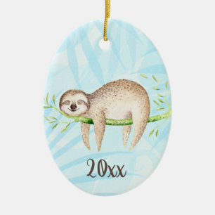 Lounging Sloth Keepsake Customisable Year Ceramic Ornament