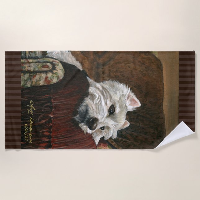 Lounging Westie on Sofa Beach Towel (Front)