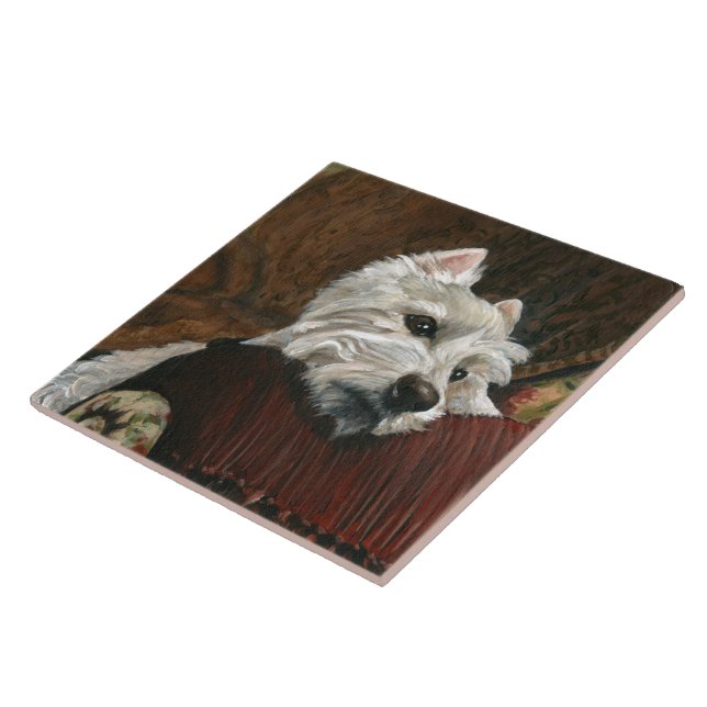 Lounging Westie on Sofa Ceramic Tile (Side)