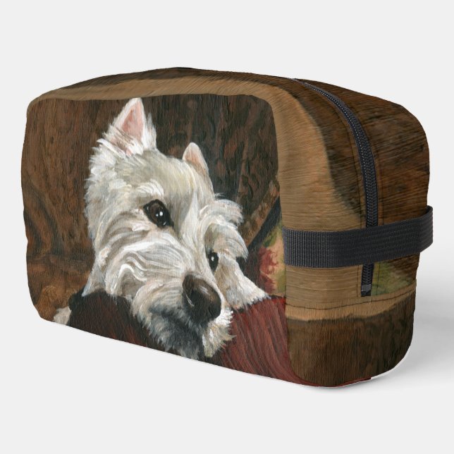 Lounging Westie on Sofa Dopp Kit (Left Corner)