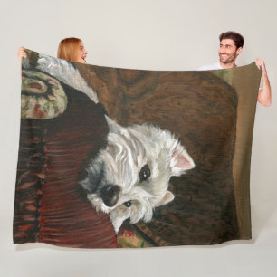 Lounging Westie on Sofa Fleece Blanket