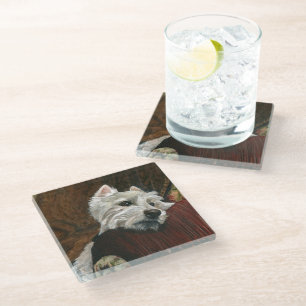 Lounging Westie on Sofa Glass Coaster