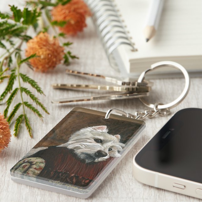 Lounging Westie on Sofa Key Ring (Front Right)