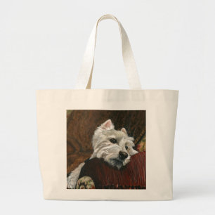 Lounging Westie on Sofa Large Tote Bag