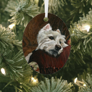 Lounging Westie on Sofa Metal Tree Decoration