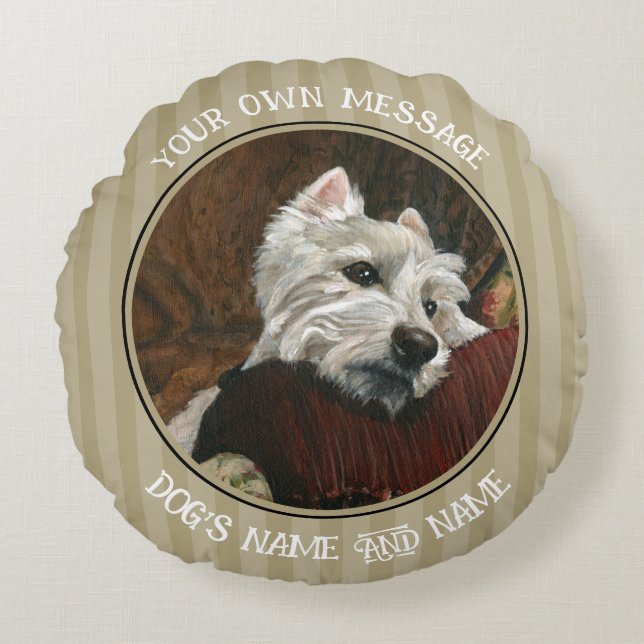 Lounging Westie on Sofa Round Cushion (Front)