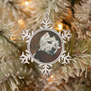 Lounging Westie on Sofa Snowflake Pewter Christmas Ornament