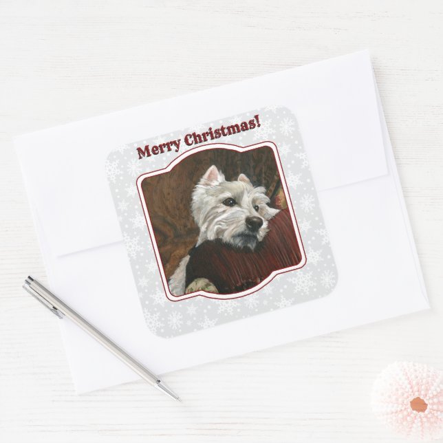 Lounging Westie on Sofa Square Sticker (Envelope)