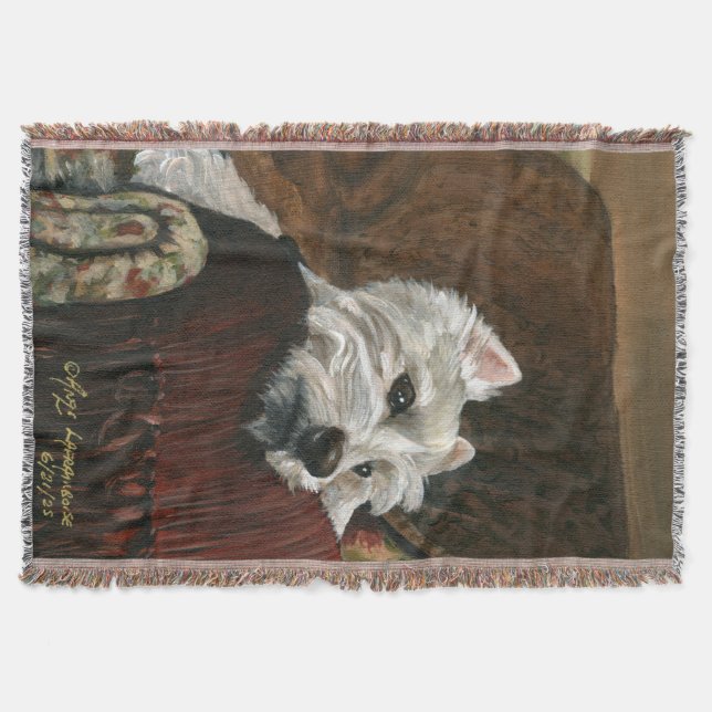 Lounging Westie on Sofa Throw Blanket (Front)