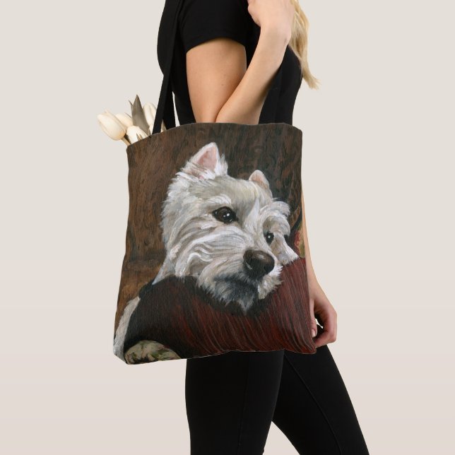 Lounging Westie on Sofa Tote Bag (Close Up)