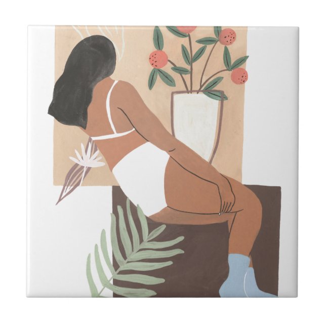 Lounging Woman Ceramic Tile (Front)