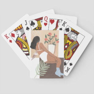 Lounging Woman Playing Cards