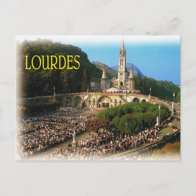 Lourdes, Pilgrims in Rosary Square Postcard (Front)