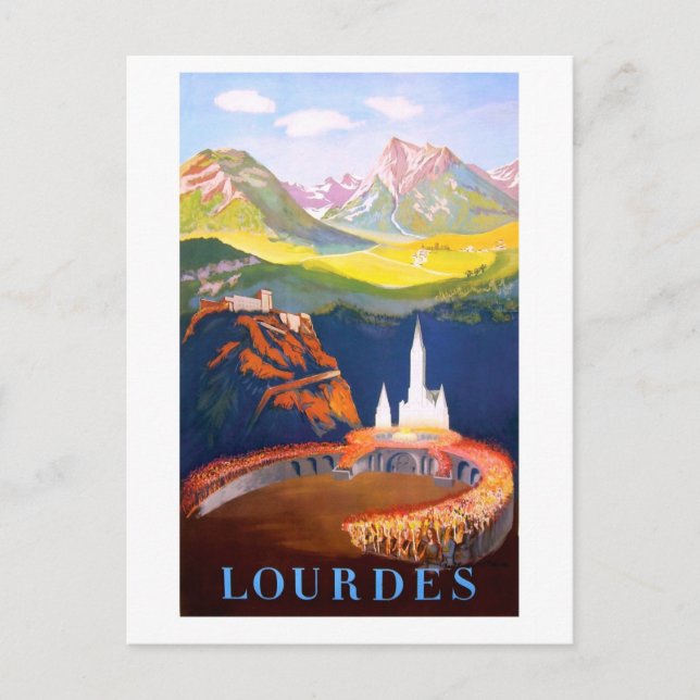 Lourdes, Town and Church. Pyrenees Mountains Postcard (Front)