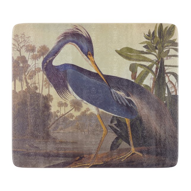 Lousiana Heron in Grey, Green, and Blue by Audubon Cutting Board (Front)