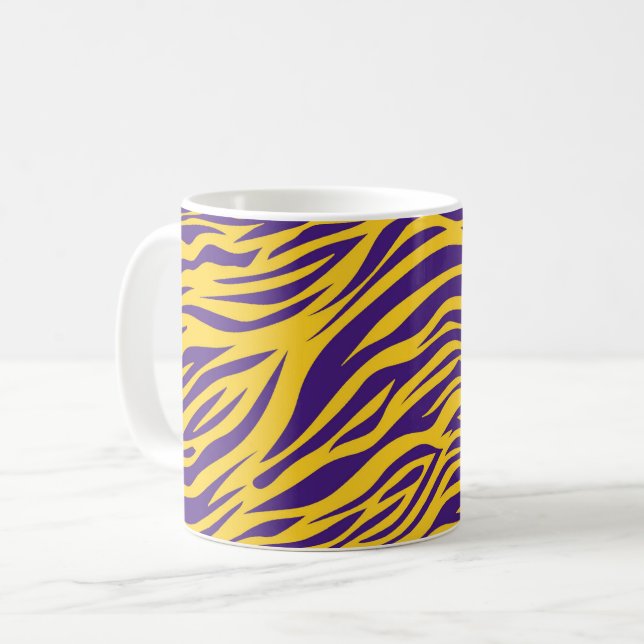 Lousiana Tiger Stripes Purple and Gold Coffee Mug (Front Left)