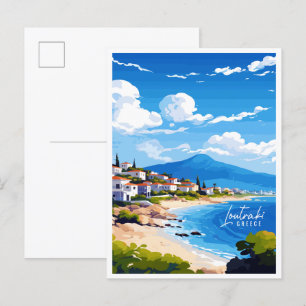 Loutraki Greece vintage travel illustration Postcard