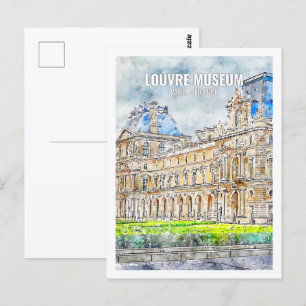 Louvre Musem Paris France Travel Watercolor Postcard