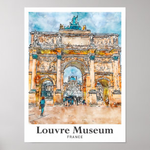 Louvre Museum France Watercolor Hand Drawn Poster
