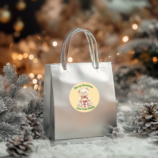 Lovable Christmas Teddy Bear Classic Round Sticker (Creator Uploaded)