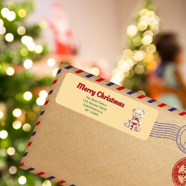 Lovable Christmas Teddy Bear Return Address Label (Creator Uploaded)