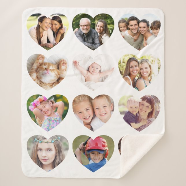 Love 12 Photo Heart Collage Sherpa Blanket (Front)