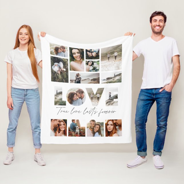 Love 16 photo modern minimal personalised gift fle fleece blanket (In Situ)