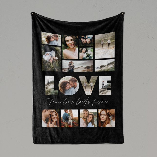 Love 16 photo modern minimal personalised gift fle fleece blanket (Creator Uploaded)