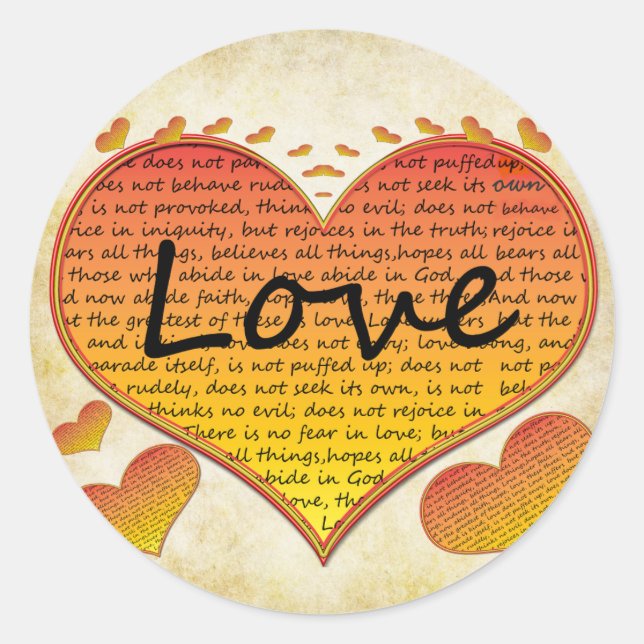 Love 1 Corinthians 13 Hearts Classic Round Sticker (Front)