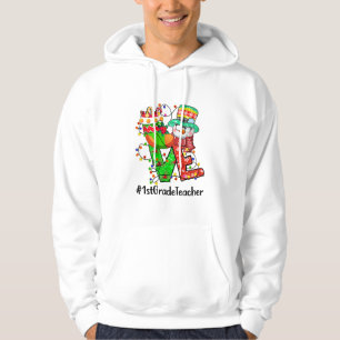 LOVE 1st Grade Teacher Snowman Santa Hat Christmas Hoodie